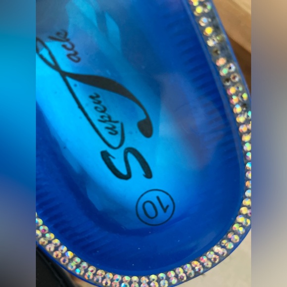 Super Jack Rhinestone Jelly Slide- On’s - Royal Blue - Faux Feather/ Size 10 - Picture 4 of 8